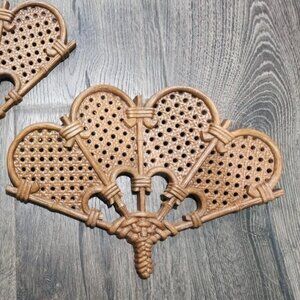 2 Burwood FANS/ Fan Wall Plaques Home Interiors  Faux Wicker 2489 Vintage USA